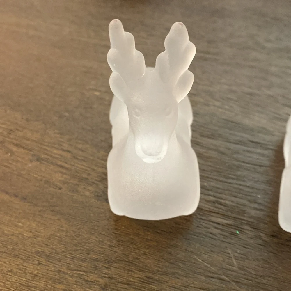 Williams-Sonoma Frosted Glass 4 Set Reindeer Tiny Taper Candleholders